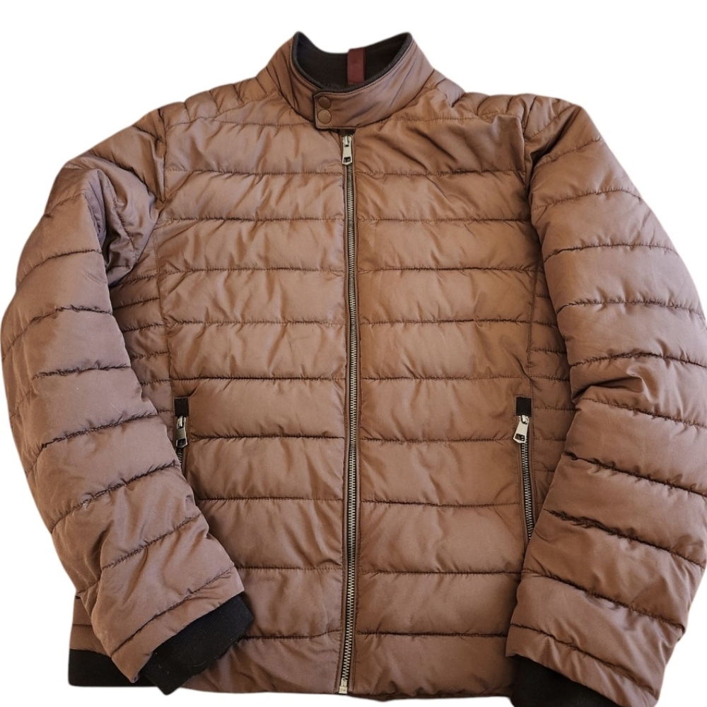 Devred 1902 French Brand Brown Puffer Jacket Stand-Up Collar Men SZ Large